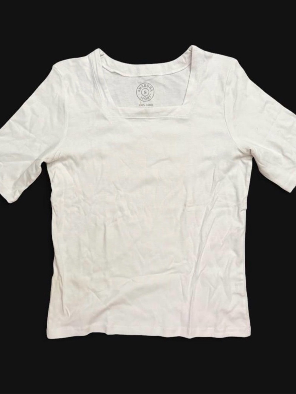 Anadora Sport Women's White 100% Cotton Square Neck Short Sleeve T-Shirt S